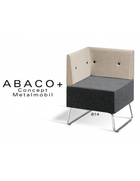 ABACO+ 814 - Module pour banquette ou fauteuil d'angle assise noir, dossier beige, bouton noir.