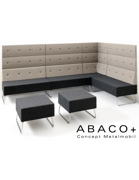 ABACO+ 814 - Module pour banquette ou fauteuil d'angle assise noir, dossier beige, bouton noir.