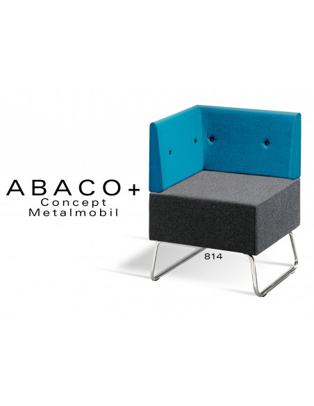 ABACO+ 814 - Module pour banquette ou fauteuil d'angle assise noir, dossier bleu, bouton noir.