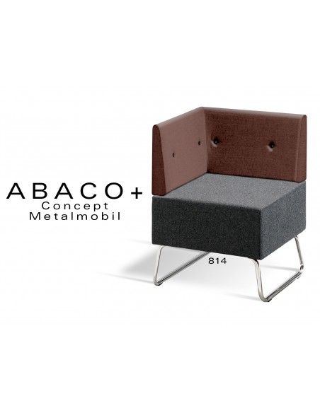 ABACO+ 814 - Module pour banquette ou fauteuil d'angle assise noir, dossier marron, bouton noir.