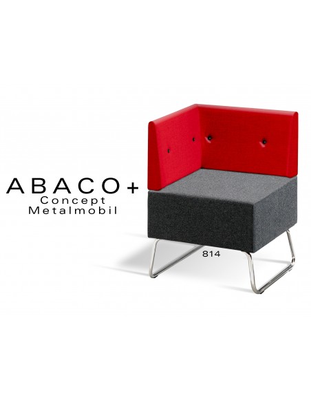 ABACO+ 814 - Module pour banquette ou fauteuil d'angle assise noir, dossier rouge brique, bouton noir.