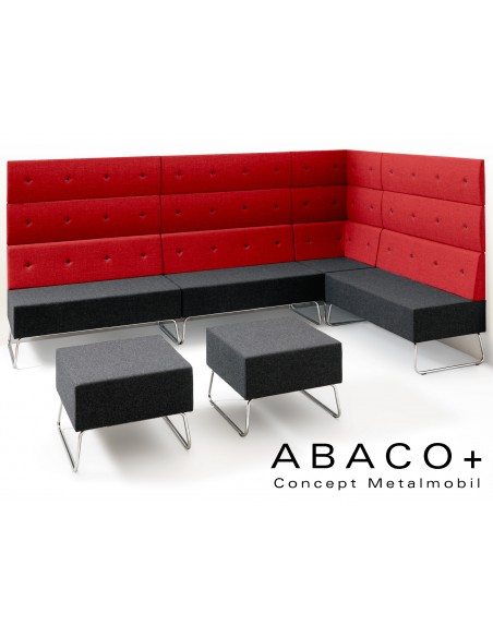 ABACO+ 814 - Module pour banquette ou fauteuil d'angle assise noir, dossier rouge brique, bouton noir.