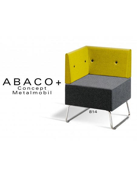 ABACO+ 814 - Module pour banquette ou fauteuil d'angle assise noir, dossier vert/jaune, bouton noir.