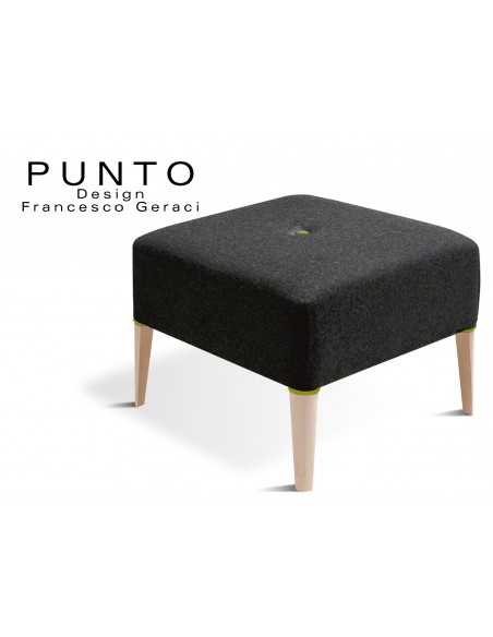 PUNTO 229 - Module pour banquette ou tabouret carré, couleur assise noir, bouton et déco piétement vert.