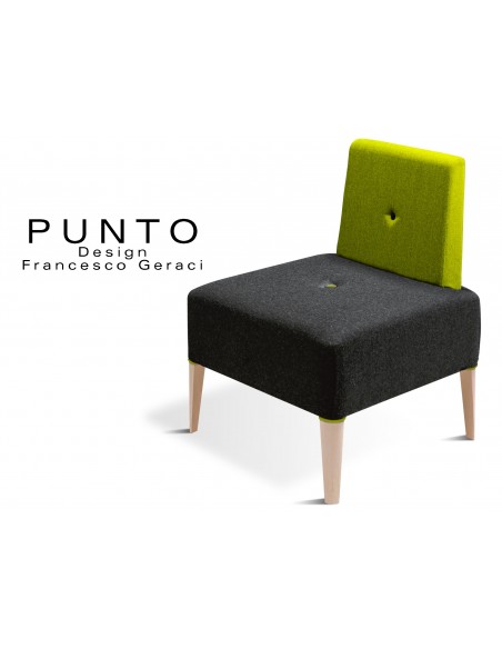 PUNTO 227 - Module pour banquette ou fauteuil, assise noir, piétement Érable, dossier vert.