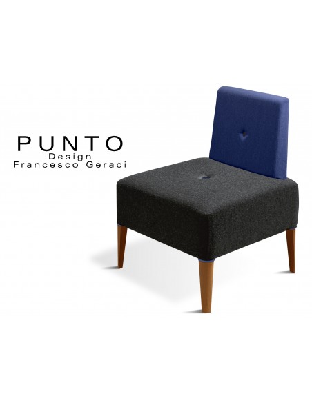 PUNTO 227 - Module pour banquette ou fauteuil, assise noir, piétement Noyer clair, dossier bleu.