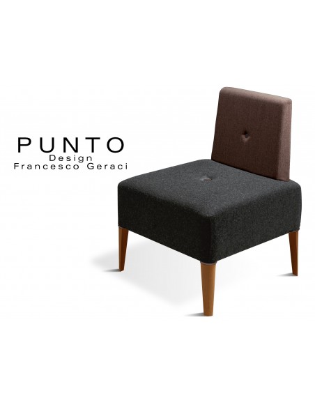 PUNTO 227 - Module pour banquette ou fauteuil, assise noir, piétement Noyer clair, dossier marron.