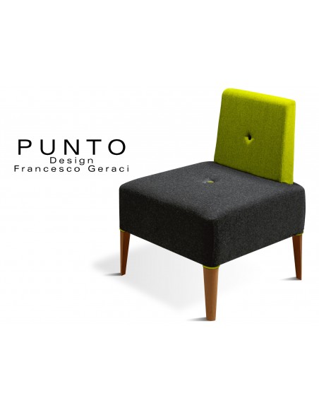 PUNTO 227 - Module pour banquette ou fauteuil, assise noir, piétement Noyer clair, dossier vert.