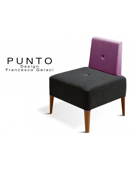 PUNTO 227 - Module pour banquette ou fauteuil, assise noir, piétement Noyer clair, dossier violet.