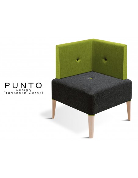 PUNTO 228 - Module pour banquette ou fauteuil d'angle, piétement Érable, assise noir, dossier et fantaisie piétement vert.