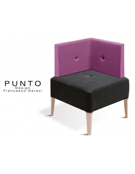 PUNTO 228 - Module pour banquette ou fauteuil d'angle, piétement Érable, assise noir, dossier et fantaisie piétement violet