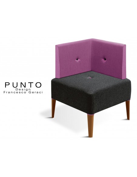 PUNTO 228 - Module banquette ou fauteuil d'angle, piétement Noyer clair, assise noir, dossier et fantaisie piétement violet