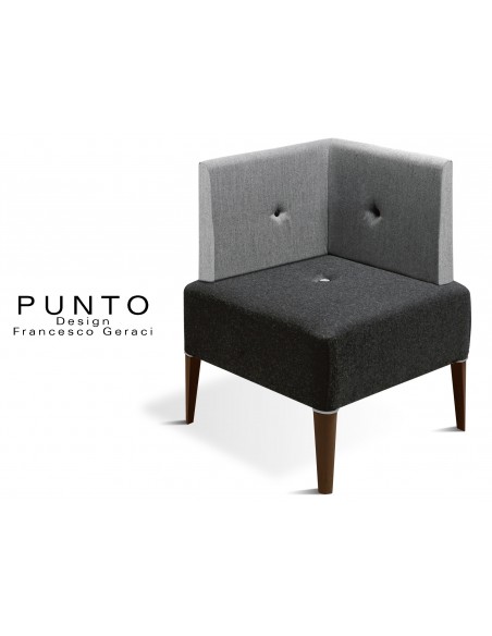 PUNTO 228 - Module banquette ou fauteuil d'angle, piétement Wengé, assise noir, dossier-fantaisie piétement gris