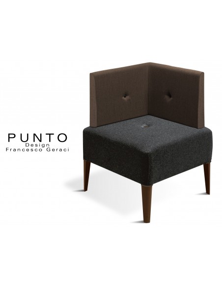 PUNTO 228 - Module banquette ou fauteuil d'angle, piétement Wengé, assise noir, dossier-fantaisie piétement marron