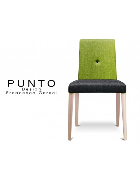 Chaise confort en bois massif PUNTO, revêtement tissu, piétement bois massif vernis noir.