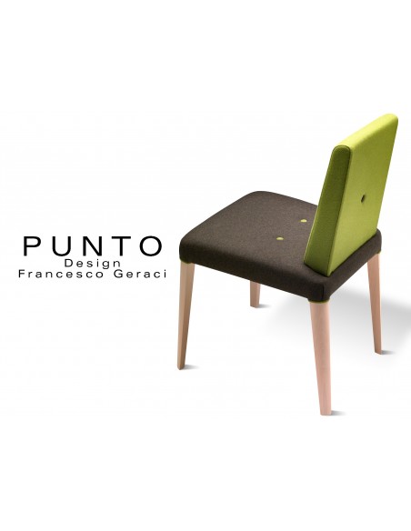 PUNTO 190 - Chaise en bois massif teinté Érable, assise noire, dossier vert revêtement tissu laine.