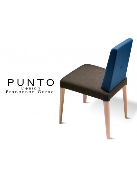 PUNTO 190 - Chaise en bois massif revêtement 2 tons laine, assise noir, dossier bleu.