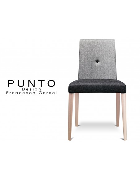 PUNTO 190 - Chaise en bois massif revêtement 2 tons laine, assise noir, dossier gris.