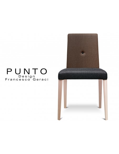 PUNTO 190 - Chaise en bois massif revêtement 2 tons laine, assise noir, dossier marron.