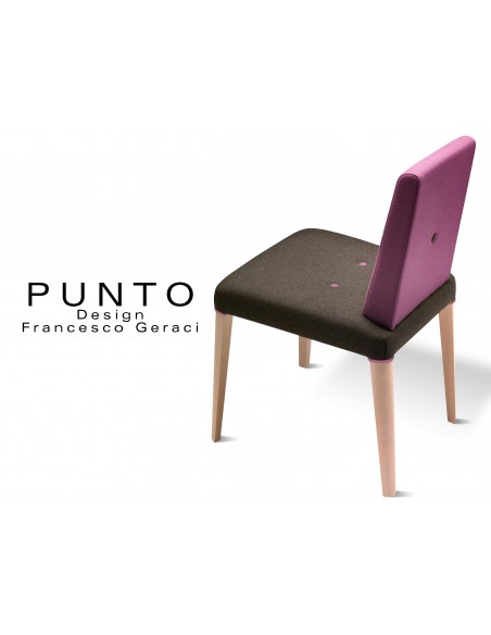 PUNTO 190 - Chaise en bois massif revêtement 2 tons laine, assise noir, dossier violet clair.