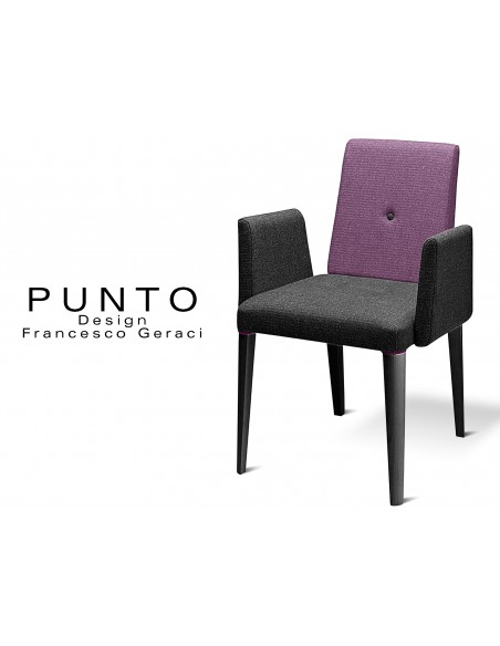 PUNTO 191 - Fauteuil en bois, teinté noir, revêtement 2 tons laine, assise noir dossier violet.