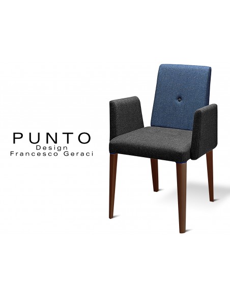 PUNTO 191 - Fauteuil en bois, teinté Wengé, revêtement 2 tons laine, assise noir dossier bleu