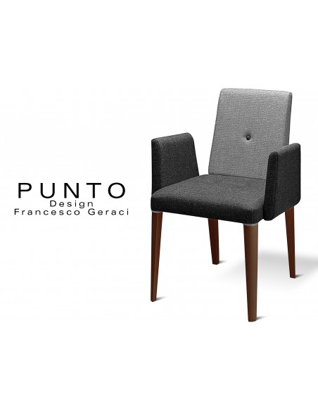 PUNTO 191 - Fauteuil en bois, teinté Wengé, revêtement 2 tons laine, assise noir dossier gris.