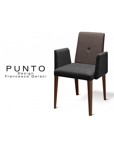 PUNTO 191 - Fauteuil en bois, teinté Wengé, revêtement 2 tons laine, assise noir dossier marron.