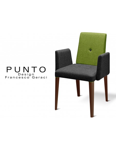 PUNTO 191 - Fauteuil en bois, teinté Wengé, revêtement 2 tons laine, assise noir dossier vert.