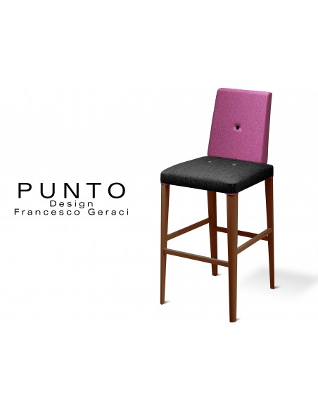 PUNTO 390 - Tabouret en bois massif finition teinté Wengé, revêtement 2 tons laine, assise noir, dossier violet.