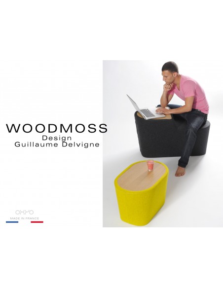 WOODMOSS tabouret ou table d'appoint, couleur tissu jaune.