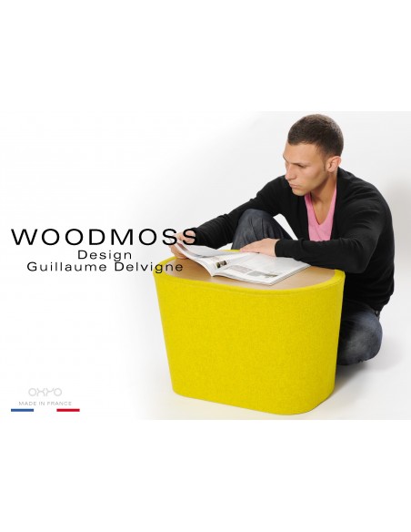 WOODMOSS tabouret ou table d'appoint, couleur tissu 100% laine, jaune.