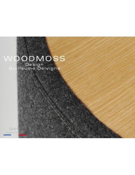 WOODMOSS-DOUBLE tabouret ou table d'appoint, détail finition couture et tissu 100% laine.