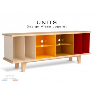 UNITS est commode, couleurs compartiments : rouge, orange, beige clair, vert kaki.