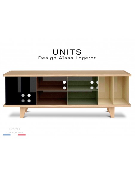 UNITS est commode, couleurs compartiments : vert kaki, vert foncé, gris, blanc sale (terne).