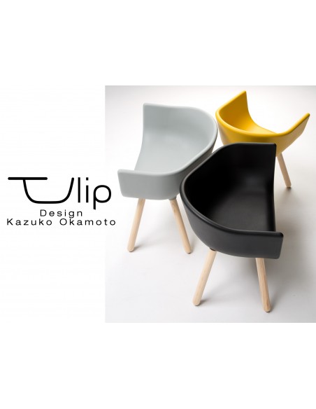 Composition TULIPE LARGE et SMALL chaise design coque effet "Peached" piétement bois.