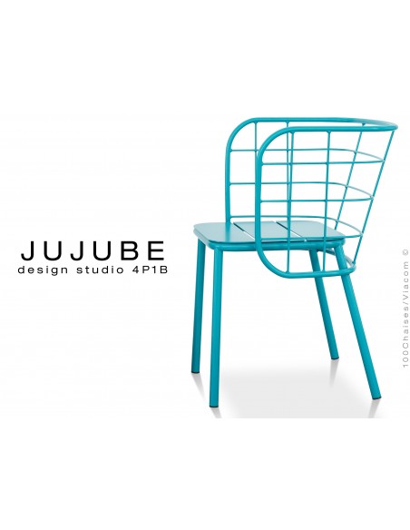 JUJUBE chaise design structure acier peinture bleue, pour extérieur