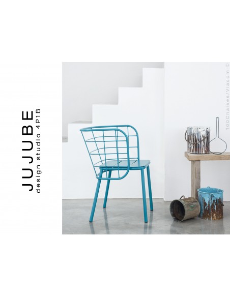 JUJUBE chaise design structure acier peinture bleu pour extérieur