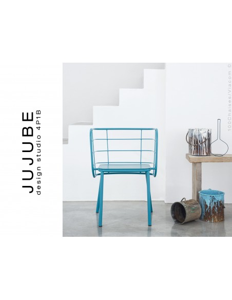 JUJUBE chaise design structure acier peinture bleue pour extérieur