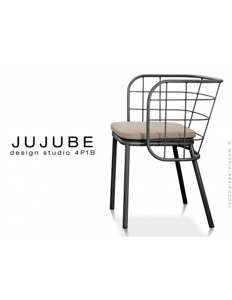 JUJUBE chaise design structure acier peinture anthracite, avec coussin d'assise couleur crème pour intérieur