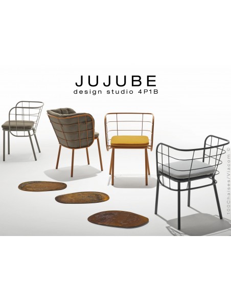 Collection JUJUBE chaise design structure acier peint, avec coussin d'assise et capitonnage du dossier pour intérieur