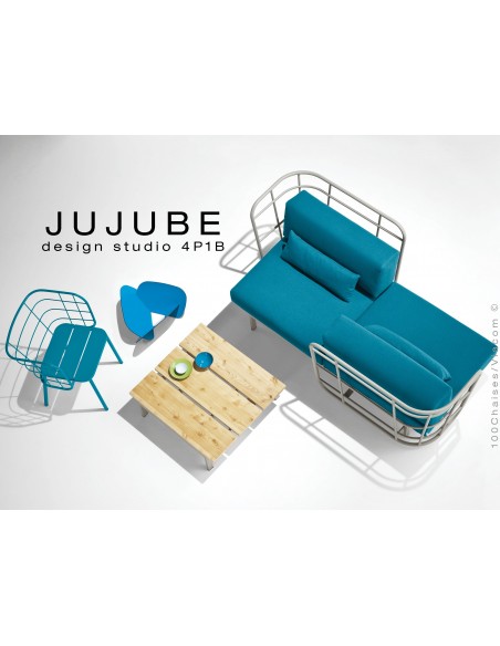 Collection JUJUBE tabouret, fauteuil, table design structure acier peint.