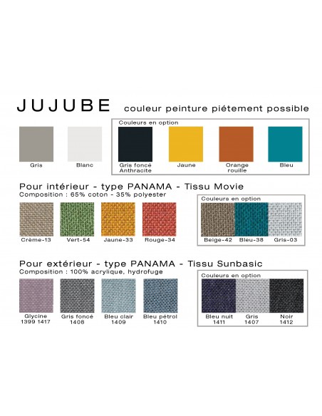 JUJUBE tabouret design structure acier peint, avec coussin et dossier capitonné pour extérieur, palette couleur au choix.