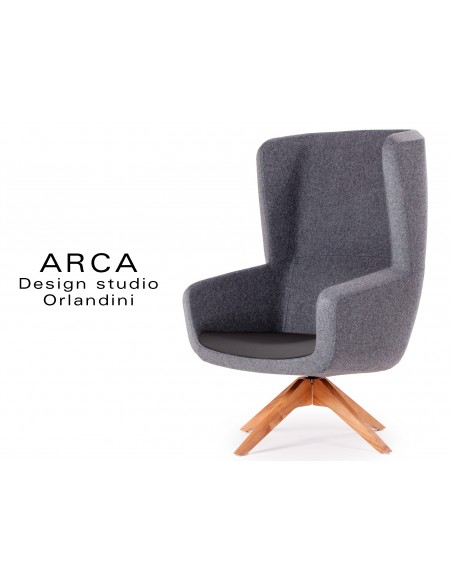 Fauteuil ARCA pour les espaces d'accueil et lounge - Habillage gris réf.: 8009, assise noir réf.: 8033