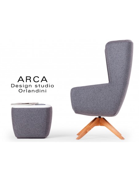 Fauteuil ARCA pour les espaces d'accueil et lounge - Habillage gris réf.: 8009, assise noir réf.: 8033