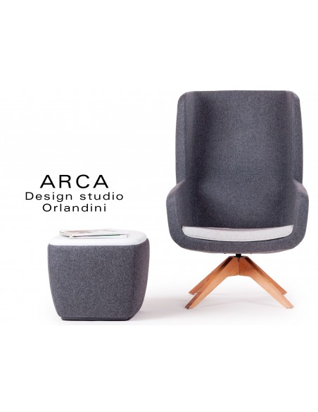 Fauteuil ARCA pour les espaces d'accueil et lounge - Habillage gris réf.: 8009, assise noir réf.: 8033