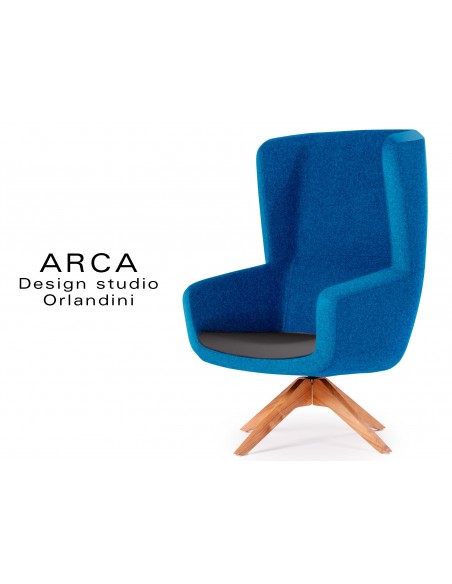 Fauteuil ARCA pour les espaces d'accueil et lounge - Habillage bleu clair réf.: 6575, assise noir réf.: 8033