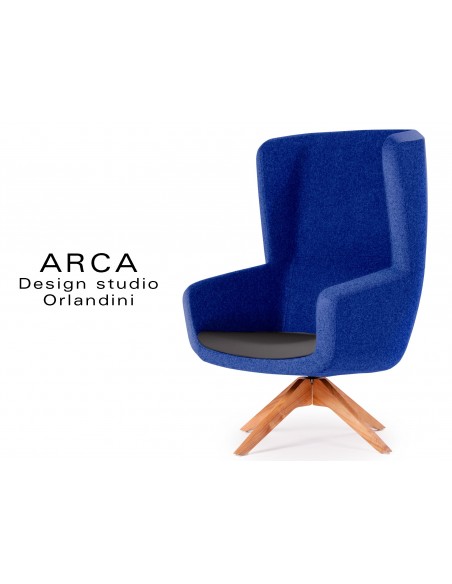 Fauteuil ARCA pour les espaces d'accueil et lounge - Habillage bleu nuit réf.: 6071, assise noir réf.: 8033