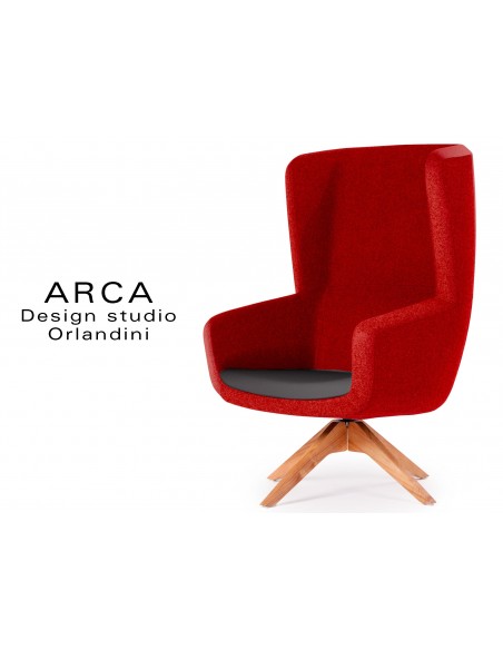 Fauteuil ARCA pour les espaces d'accueil et lounge - Habillage bordeaux réf.: 4028, assise noir réf.: 8033