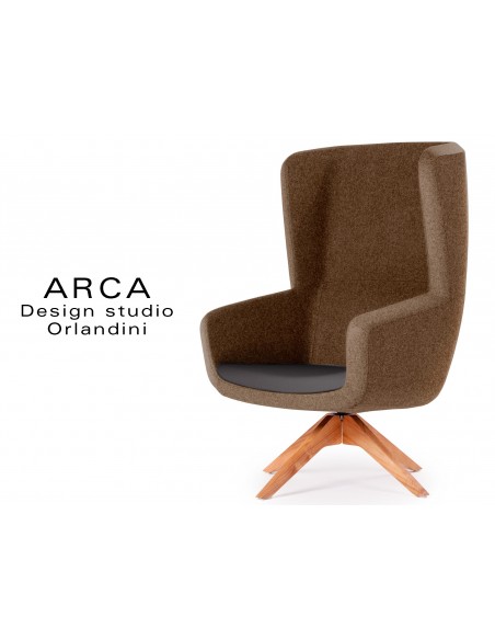 Fauteuil ARCA pour les espaces d'accueil et lounge - Habillage marron réf.: 2024, assise noir réf.: 8033